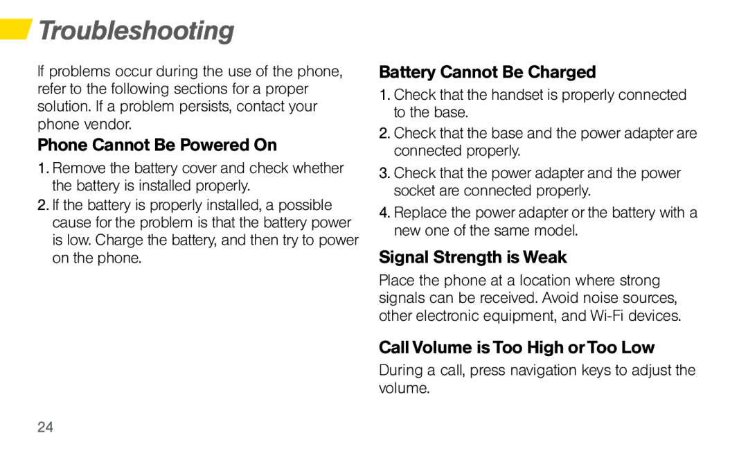 Sprint Nextel SYSTEM 1 Troubleshooting, Phone Cannot Be Powered On, Battery Cannot Be Charged, Signal Strength is Weak 