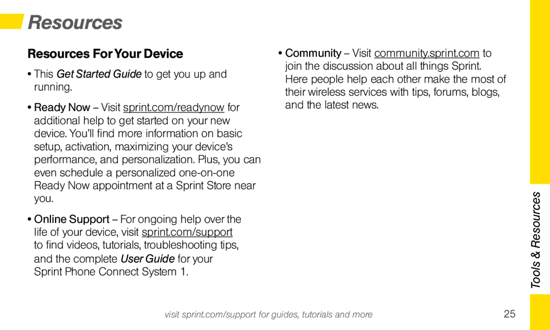 Sprint Nextel SYSTEM 1 manual Resources For Your Device 