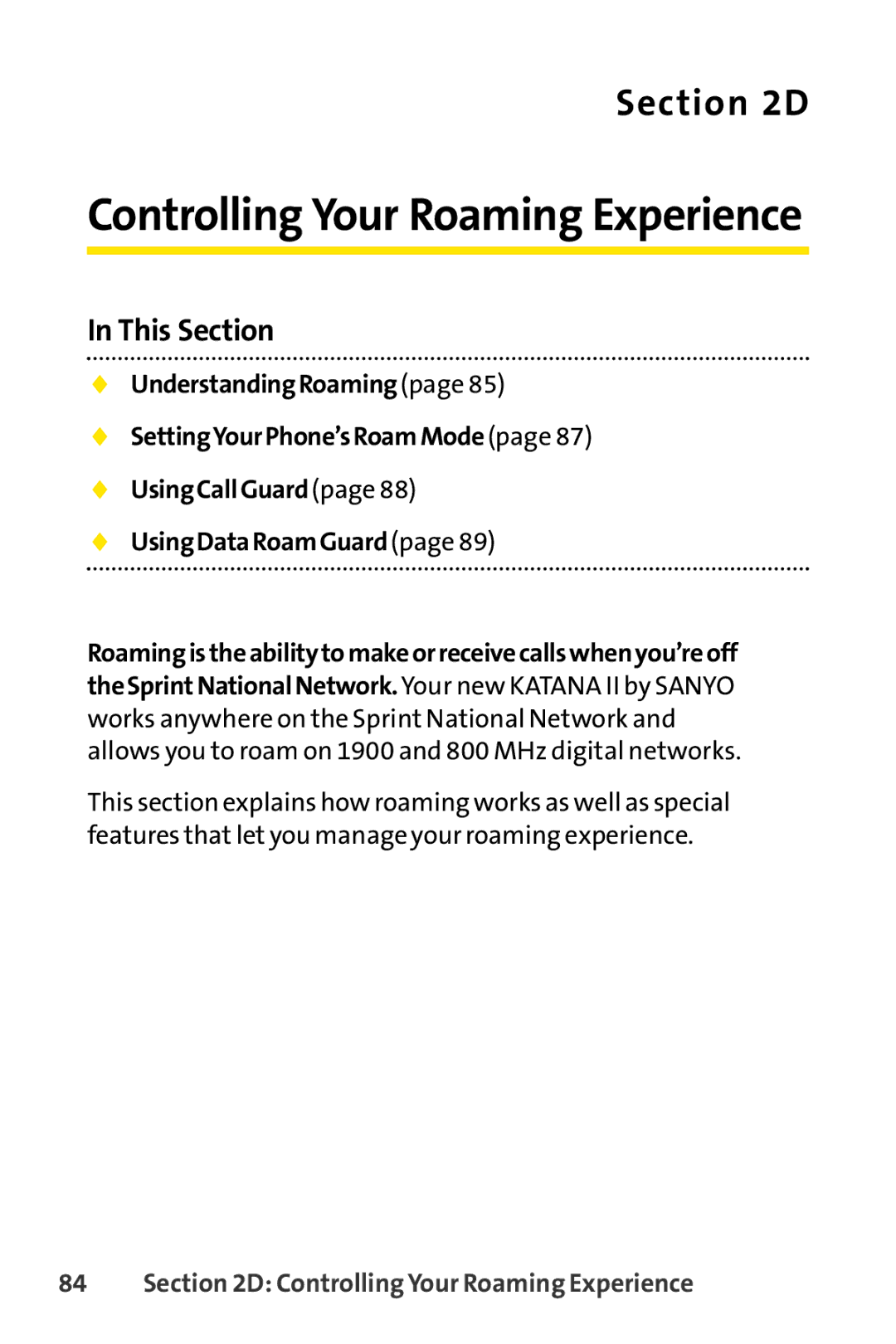 Sprint Nextel Telephone manual Controlling Your Roaming Experience 