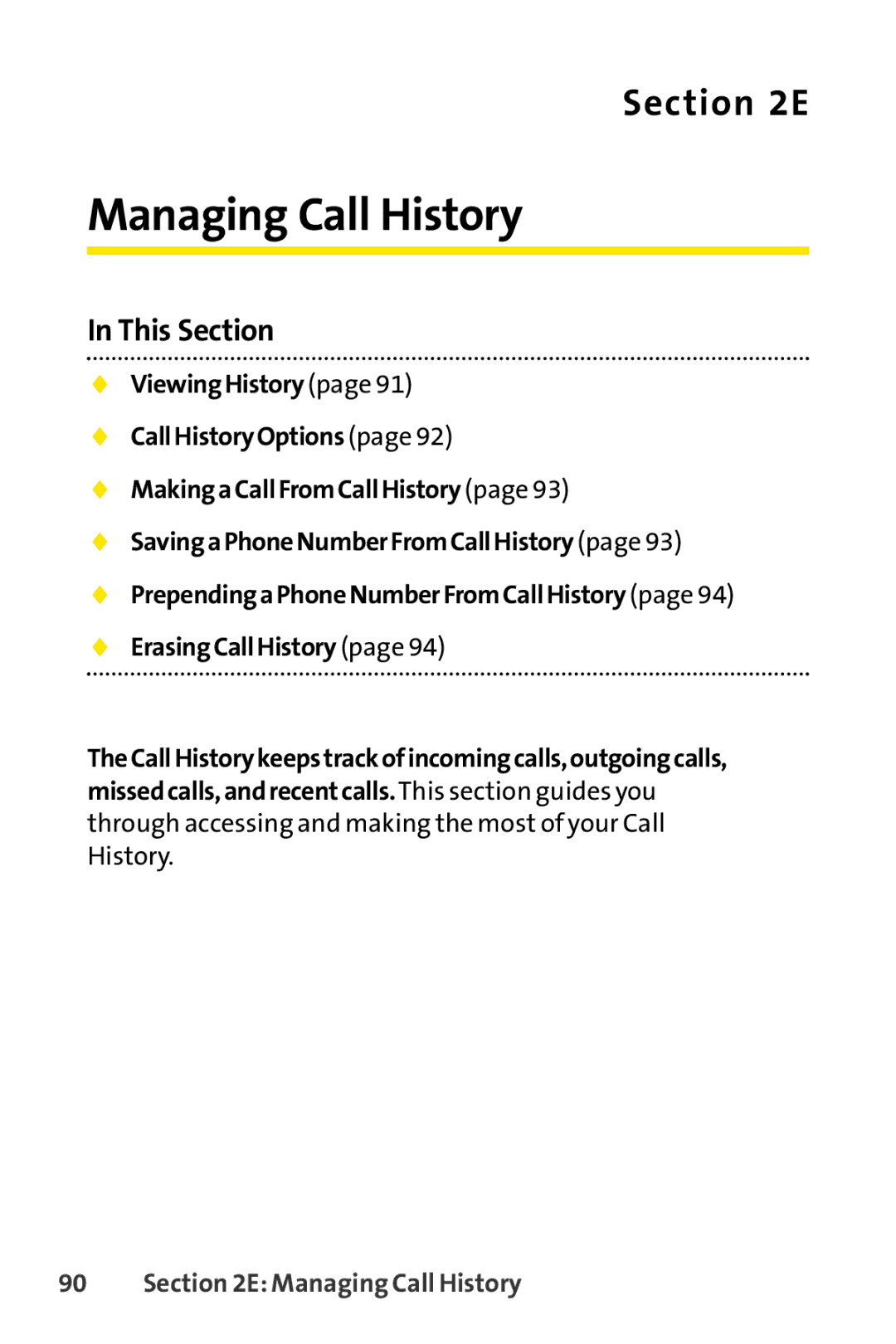 Sprint Nextel Telephone manual Managing Call History 