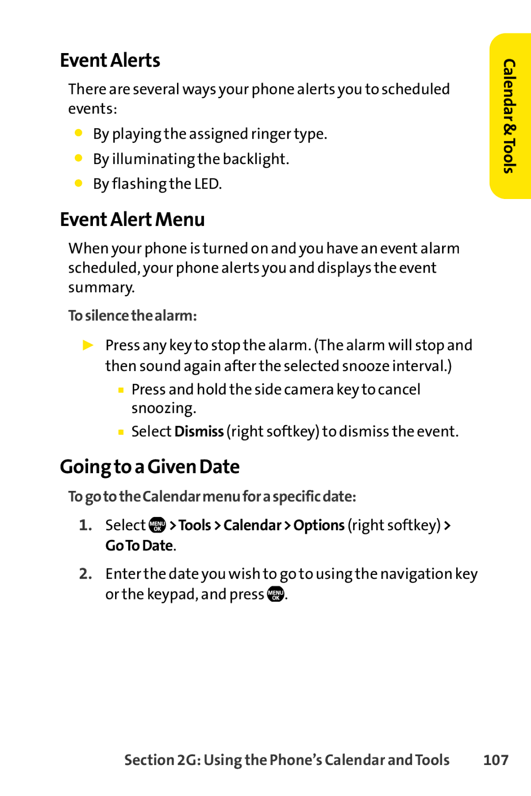 Sprint Nextel Telephone manual Event Alerts, Event Alert Menu, Going to a Given Date 