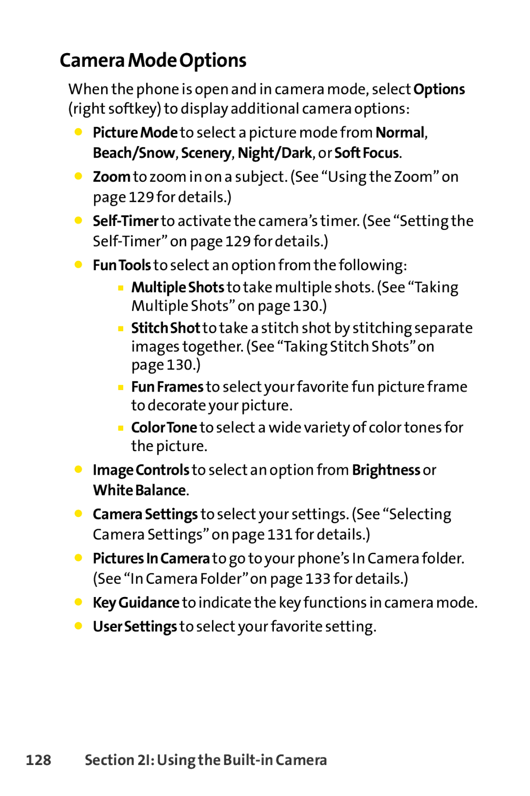 Sprint Nextel Telephone manual Camera Mode Options 