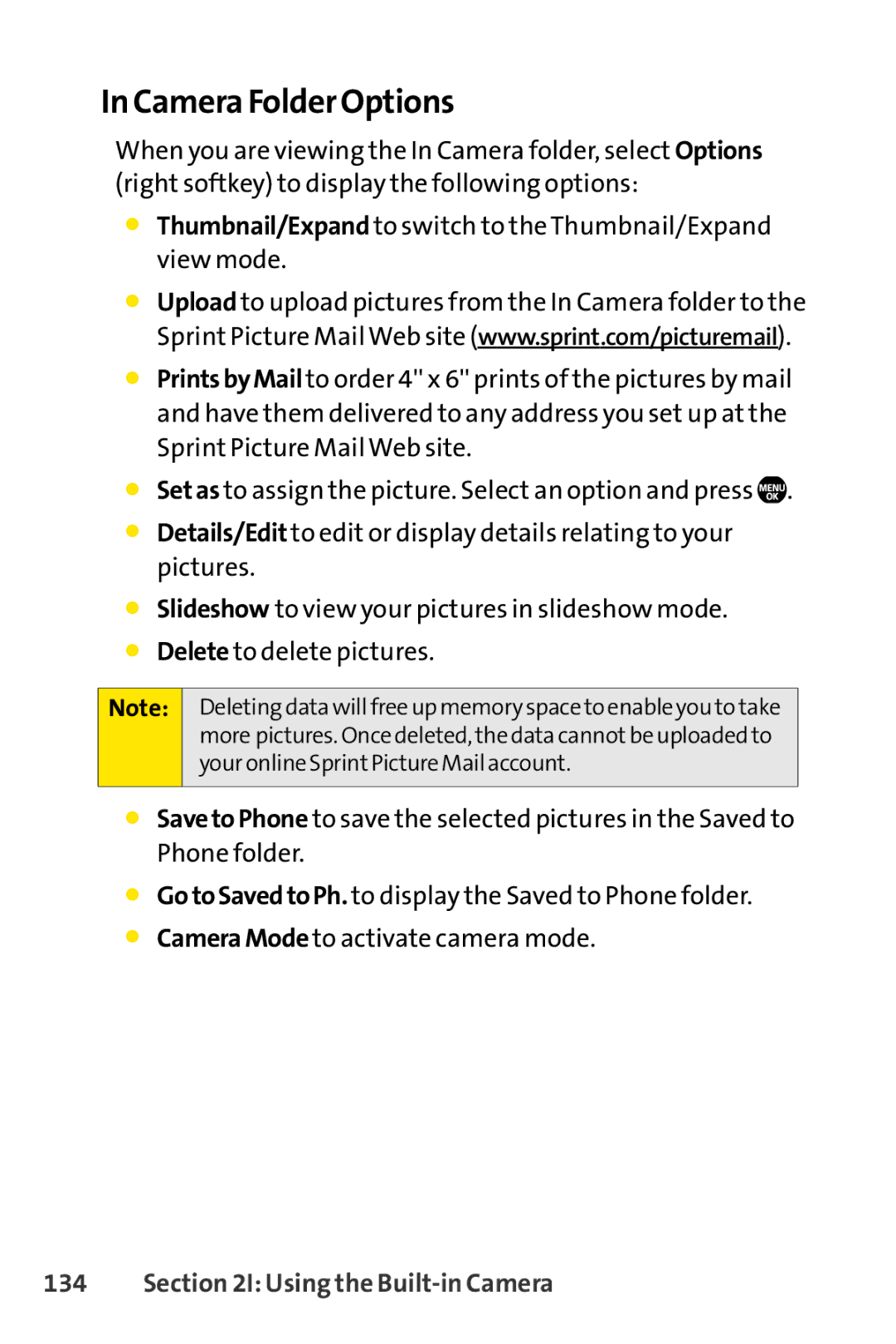 Sprint Nextel Telephone manual Camera Folder Options, Thumbnail/Expand to switch to the Thumbnail/Expand view mode 