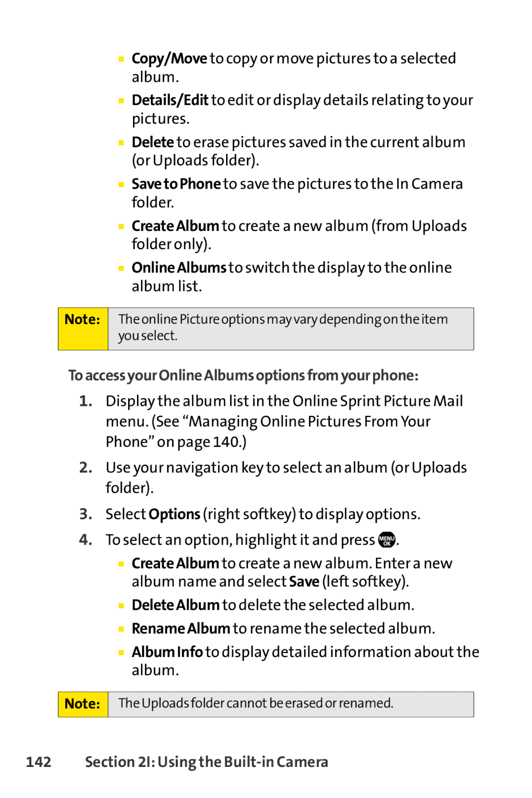 Sprint Nextel Telephone manual ToaccessyourOnlineAlbumsoptionsfromyourphone 