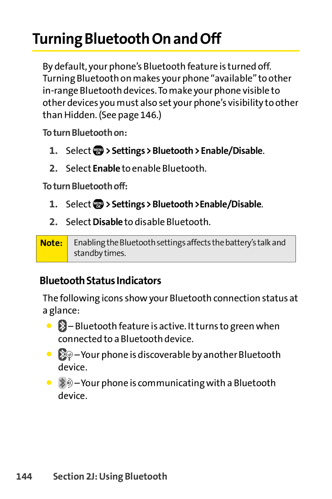 Sprint Nextel Telephone Turning Bluetooth On and Off, BluetoothStatusIndicators, ToturnBluetoothon, ToturnBluetoothoff 