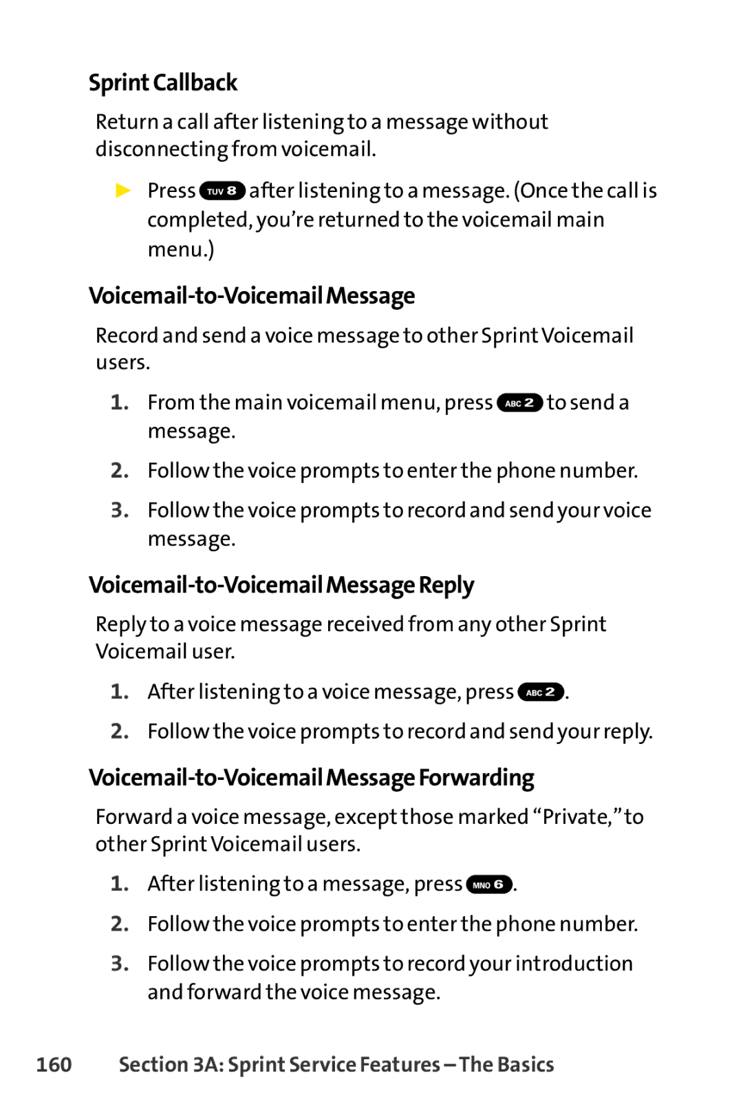 Sprint Nextel Telephone Sprint Callback, Voicemail-to-VoicemailMessageReply, Voicemail-to-VoicemailMessageForwarding 