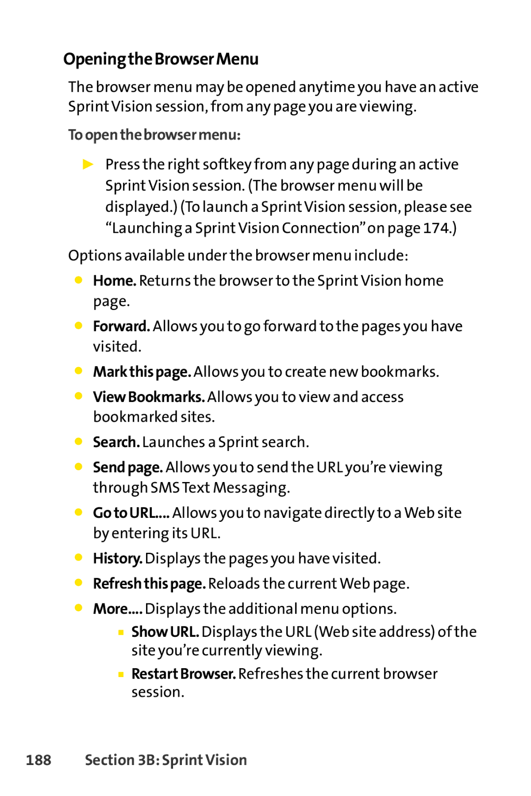 Sprint Nextel Telephone manual OpeningtheBrowserMenu, Toopenthebrowsermenu 