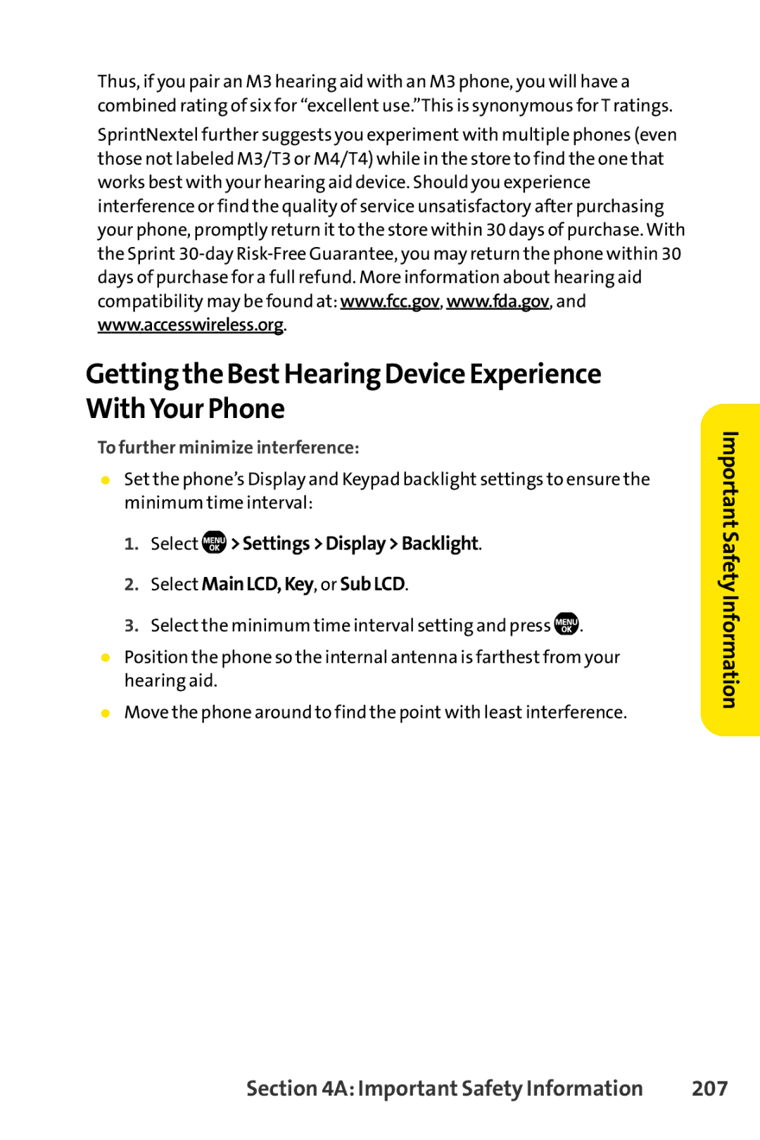 Sprint Nextel Telephone manual Getting the BestHearing Device Experience WithYour Phone, 207 