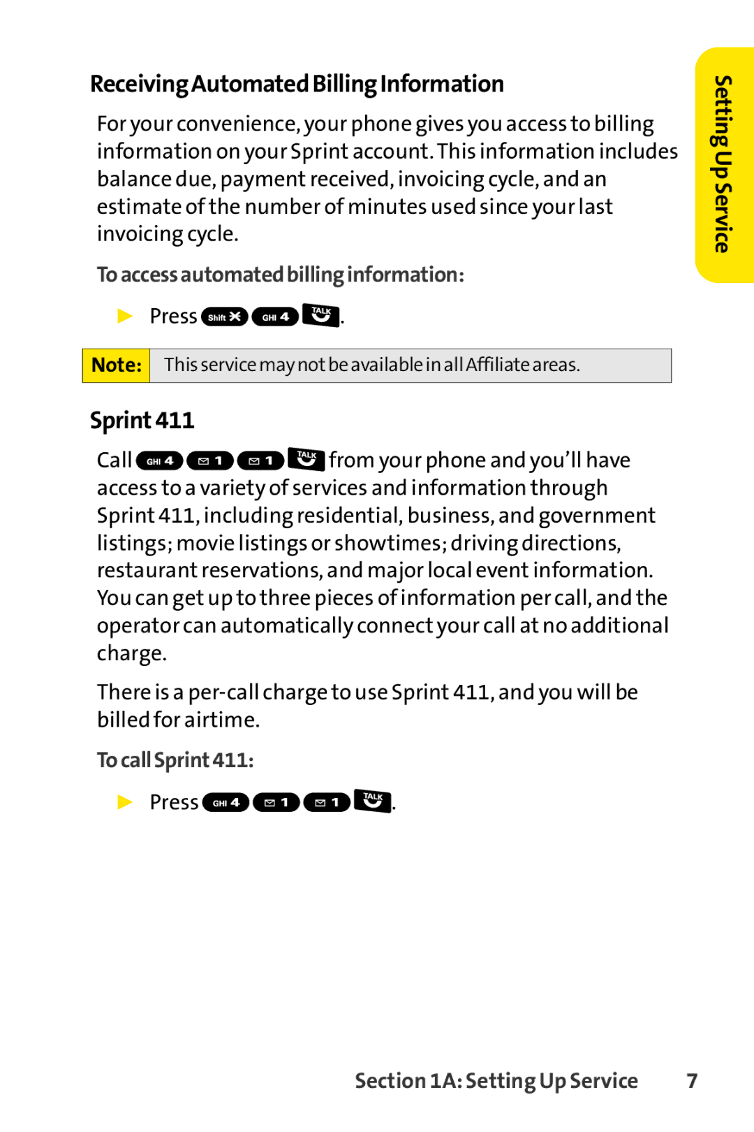 Sprint Nextel Telephone manual ReceivingAutomatedBillingInformation, Sprint411, Toaccessautomatedbillinginformation 