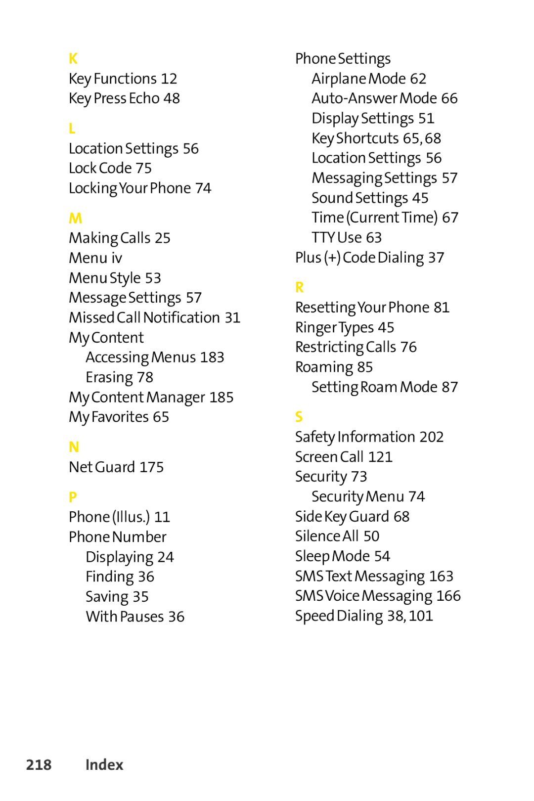 Sprint Nextel Telephone manual Index 