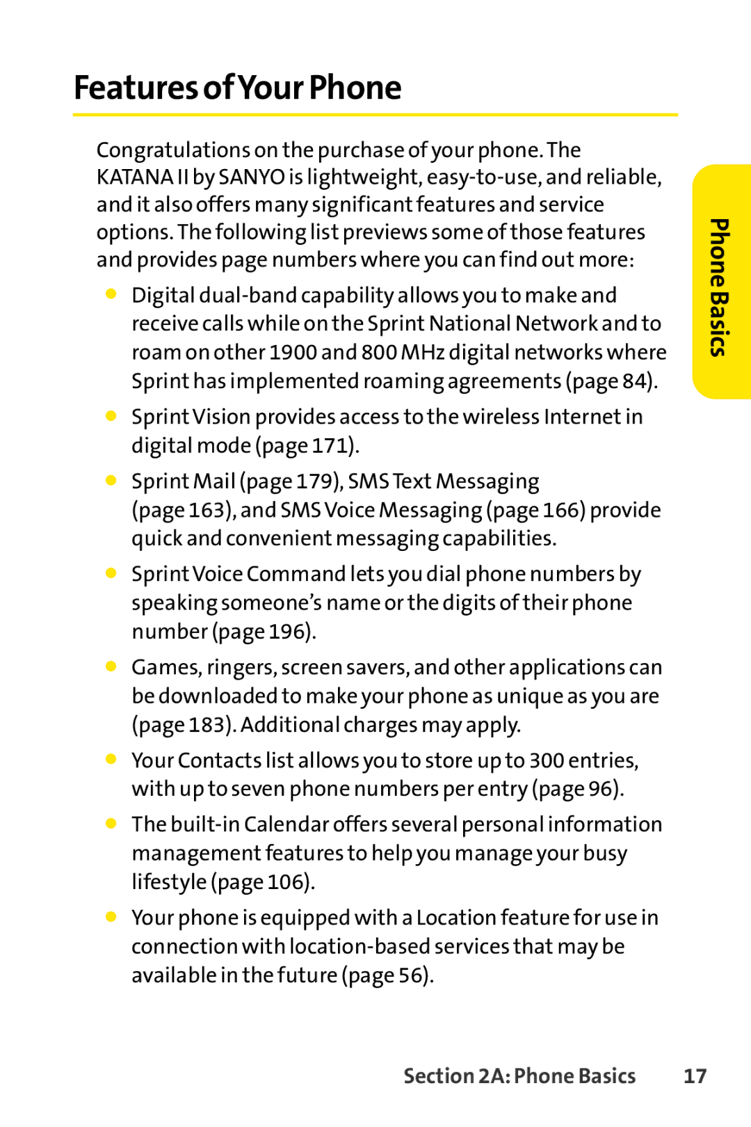 Sprint Nextel Telephone manual Features ofYour Phone 