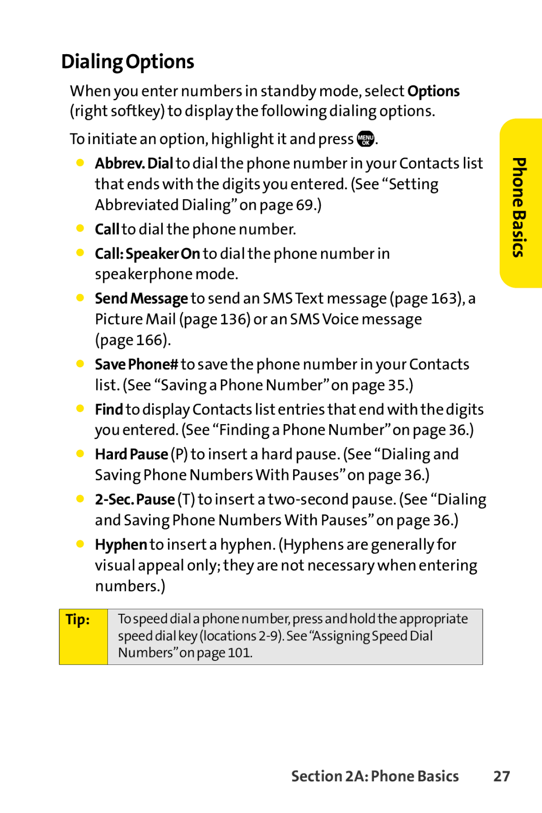 Sprint Nextel Telephone manual Dialing Options 