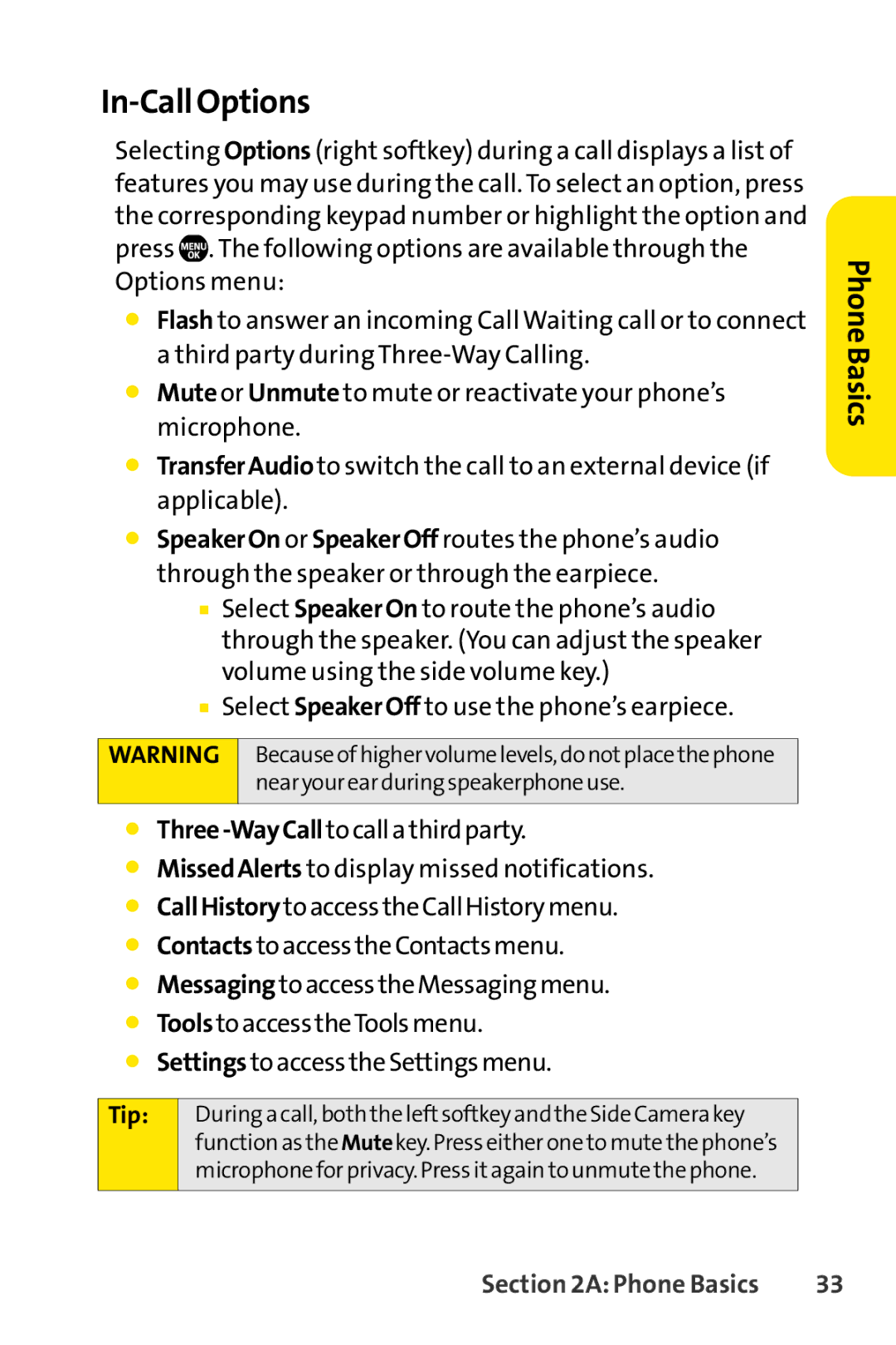 Sprint Nextel Telephone manual In-Call Options 