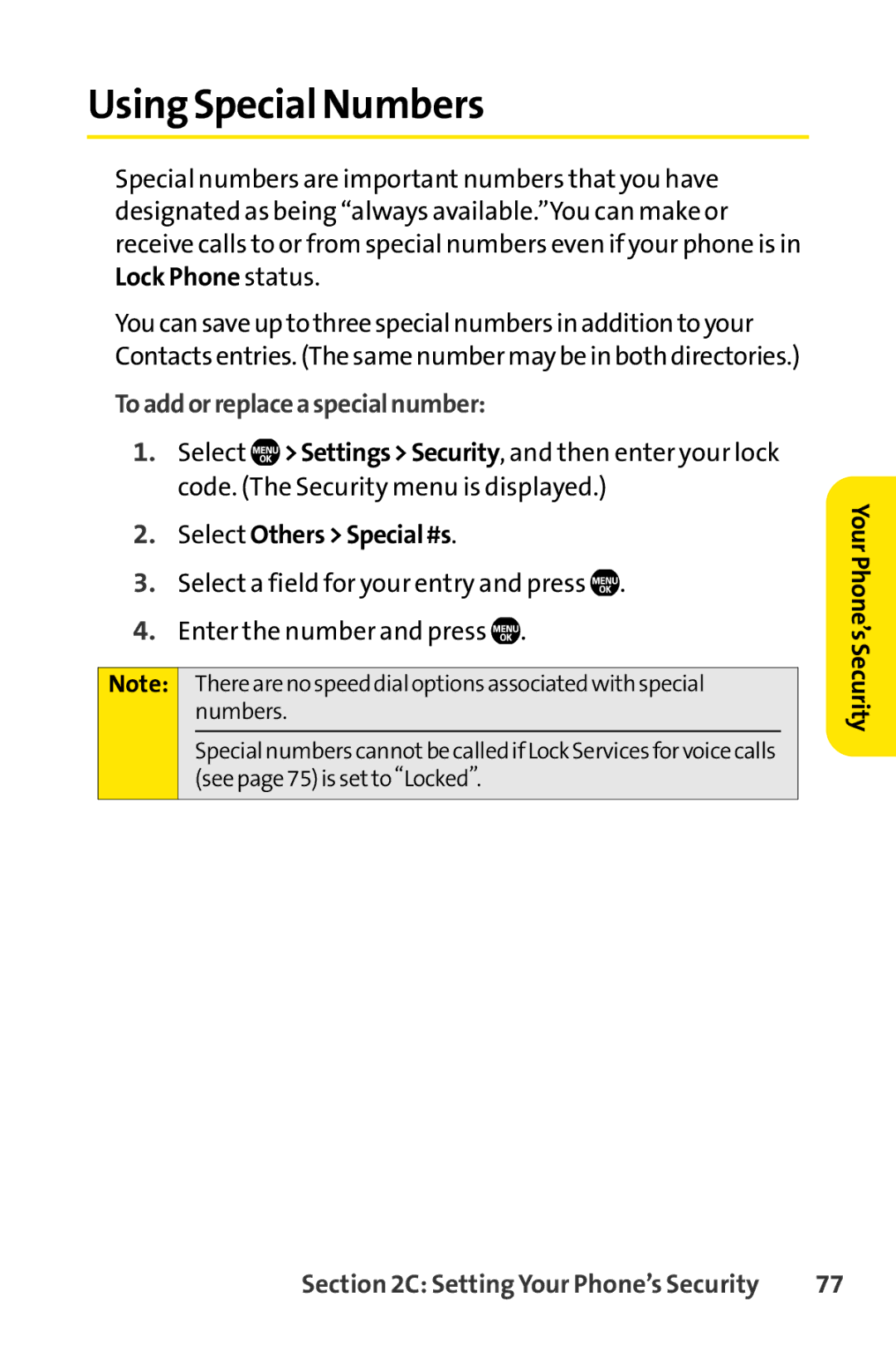 Sprint Nextel Telephone manual Using Special Numbers, Toaddorreplaceaspecialnumber, Select OthersSpecial#s 