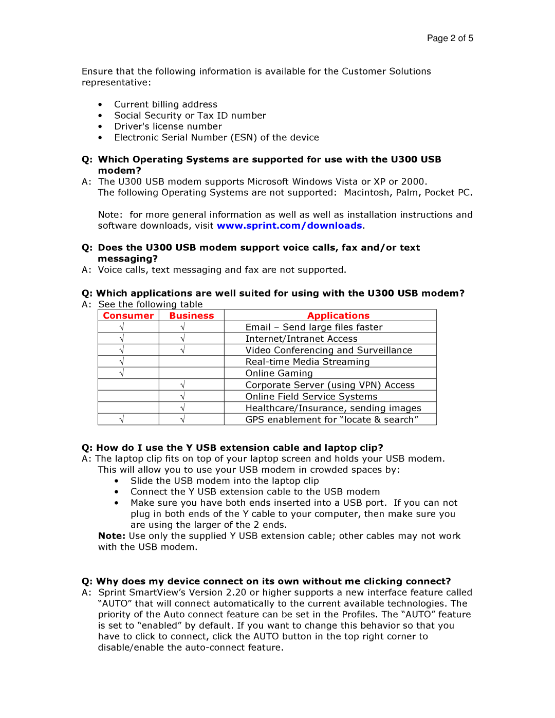 Sprint Nextel U300 manual Consumer Business Applications 