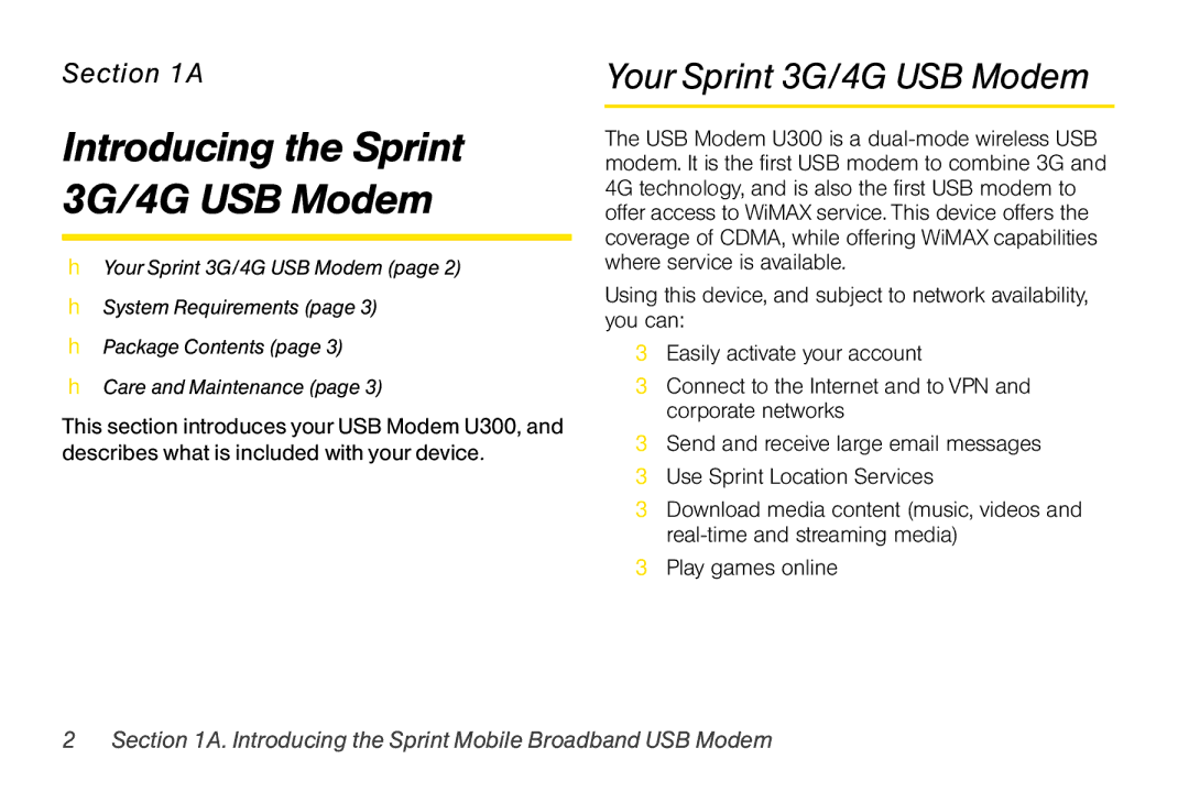 Sprint Nextel U300 manual Introducing the Sprint 3G/4G USB Modem, Your Sprint 3G/4G USB Modem 