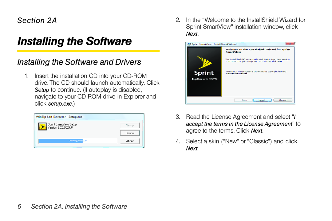 Sprint Nextel U300 manual Installing the Software and Drivers 