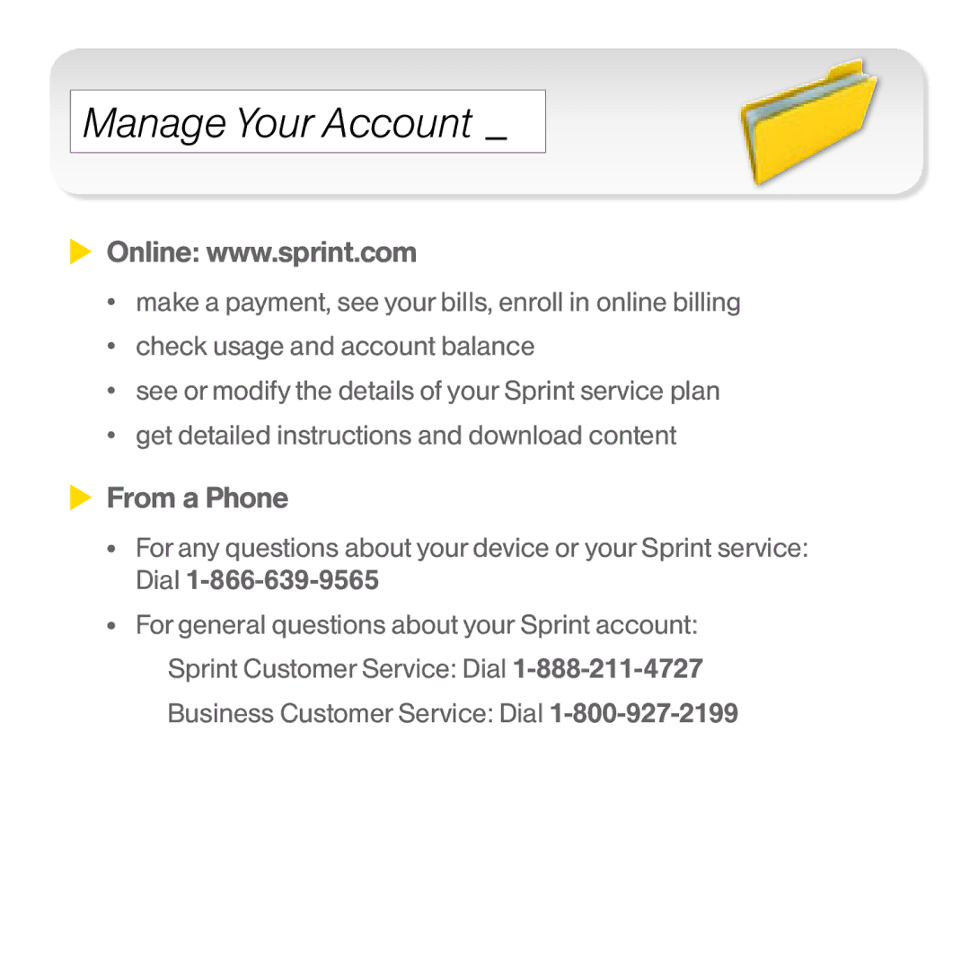 Sprint Nextel U301 manual Manage Your Account, From a Phone 