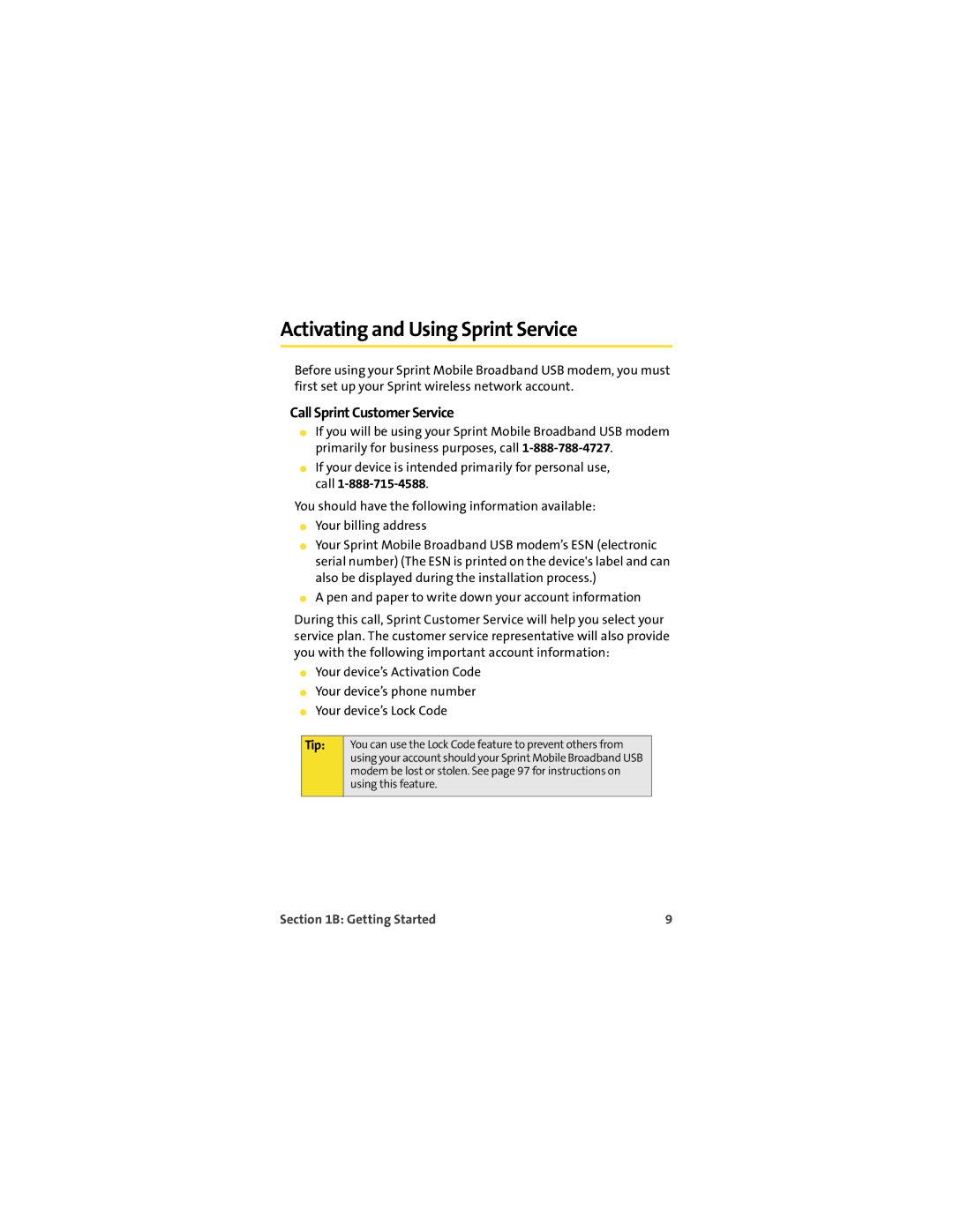 Sprint Nextel U727 manual Activating and Using Sprint Service, Call Sprint Customer Service, Tip 