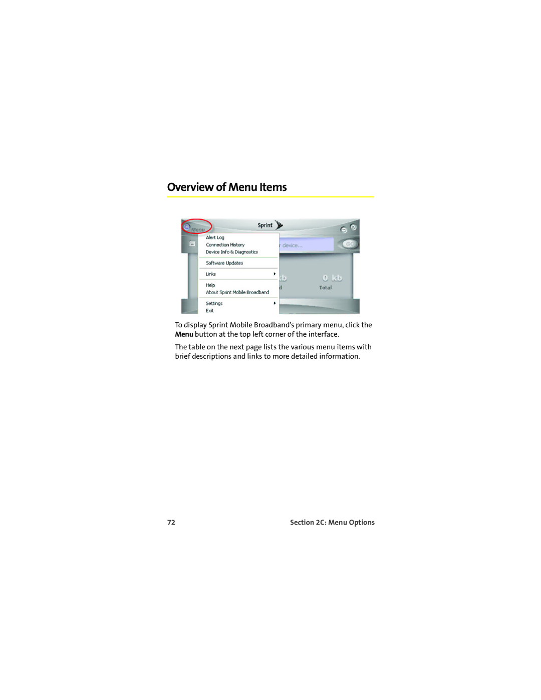 Sprint Nextel U727 manual Overview of Menu Items 