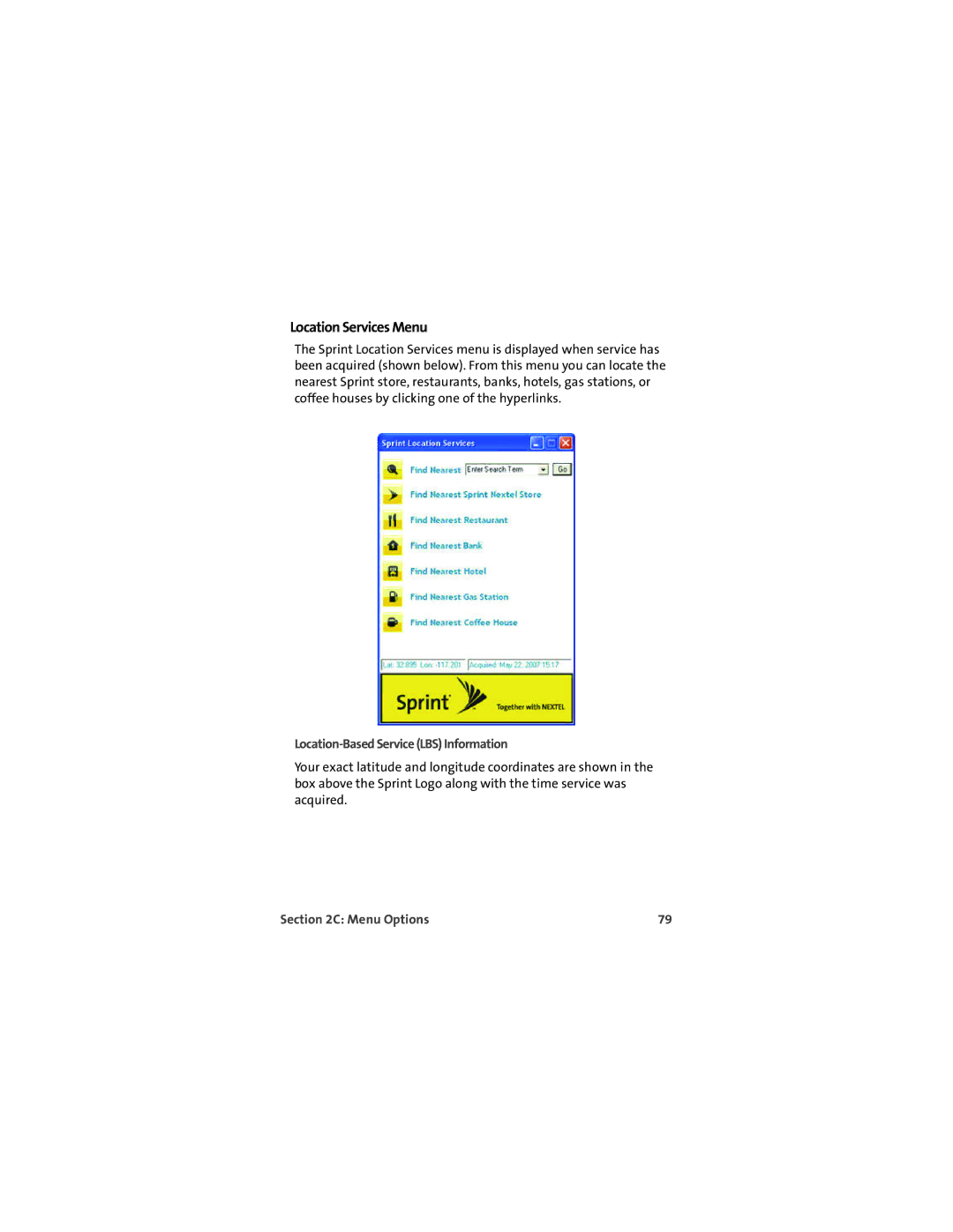 Sprint Nextel U727 manual Location Services Menu, Location-Based Service LBS Information 