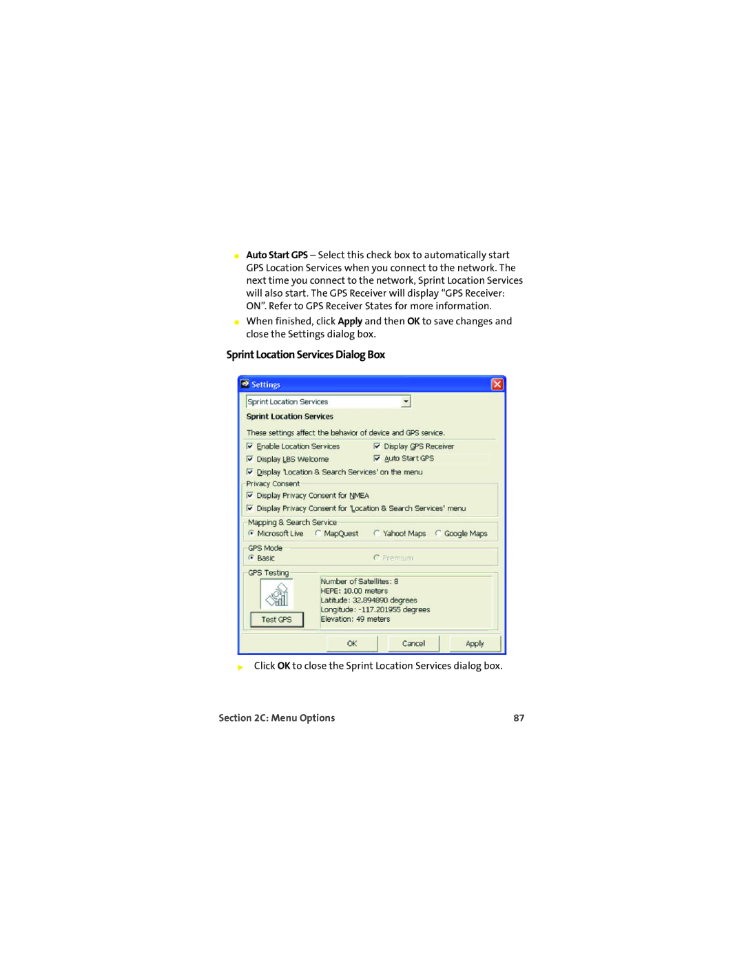 Sprint Nextel U727 manual Sprint Location Services Dialog Box 