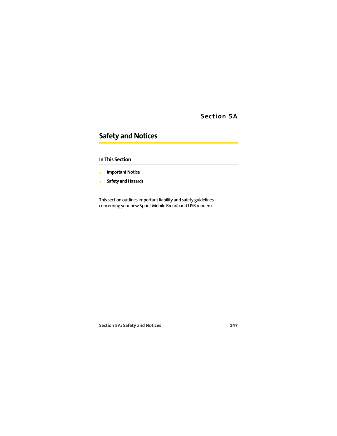 Sprint Nextel U727 manual Important Notice Safety and Hazards, Safety and Notices 147 