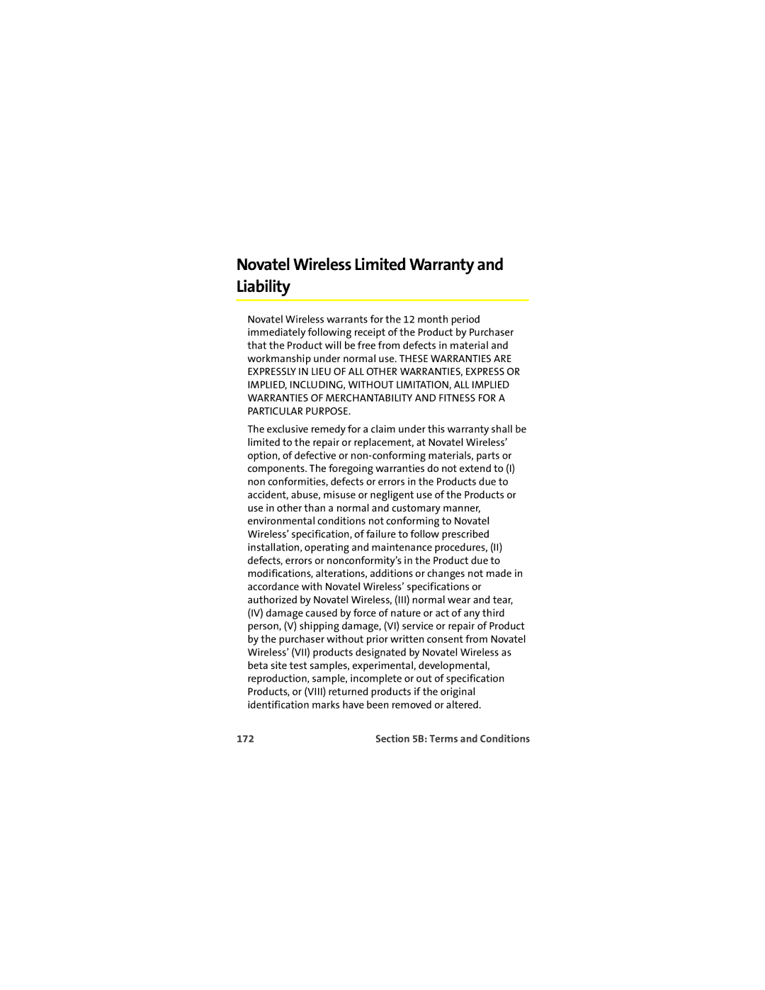 Sprint Nextel U727 manual Novatel Wireless Limited Warranty and Liability, 172 