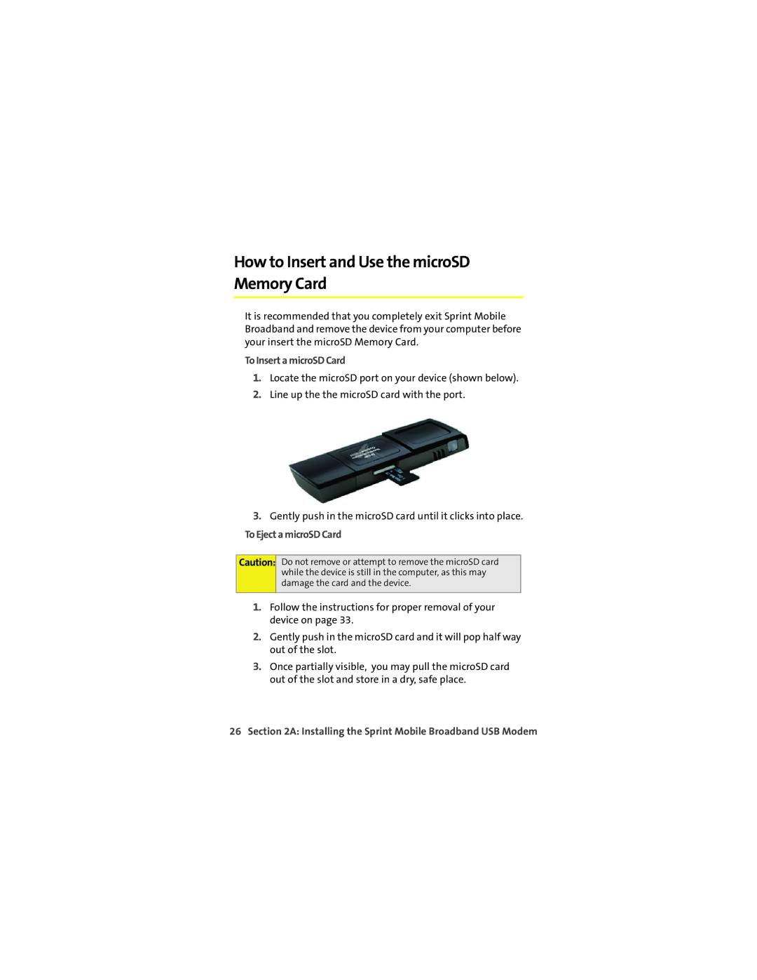 Sprint Nextel U727 manual How to Insert and Use the microSD Memory Card, To Insert a microSD Card, To Eject a microSD Card 