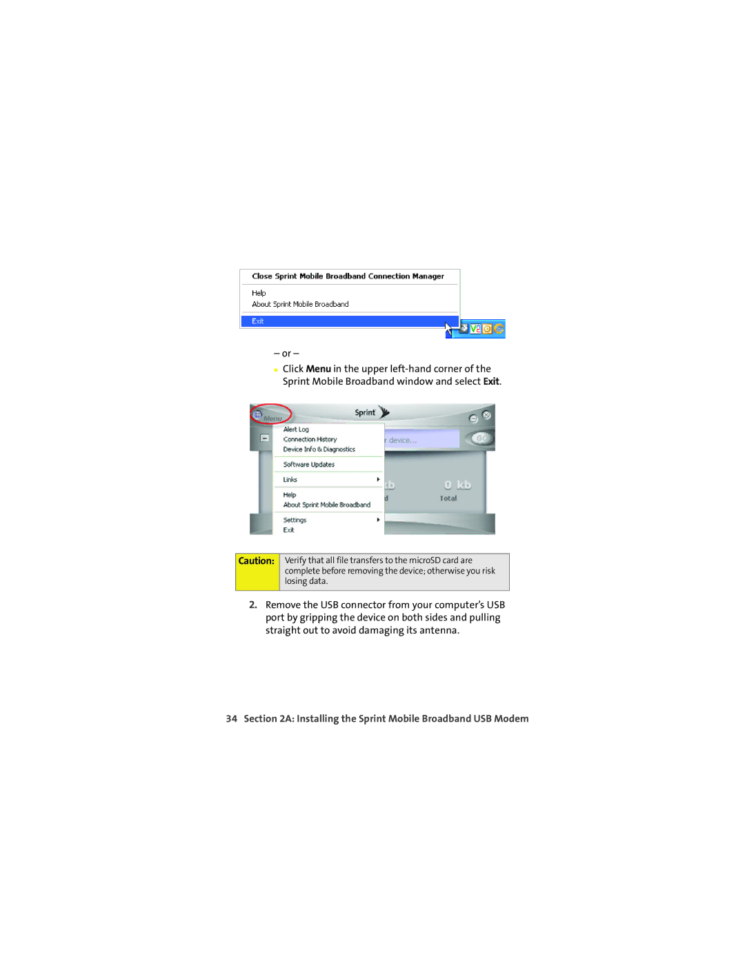 Sprint Nextel U727 manual Installing the Sprint Mobile Broadband USB Modem 