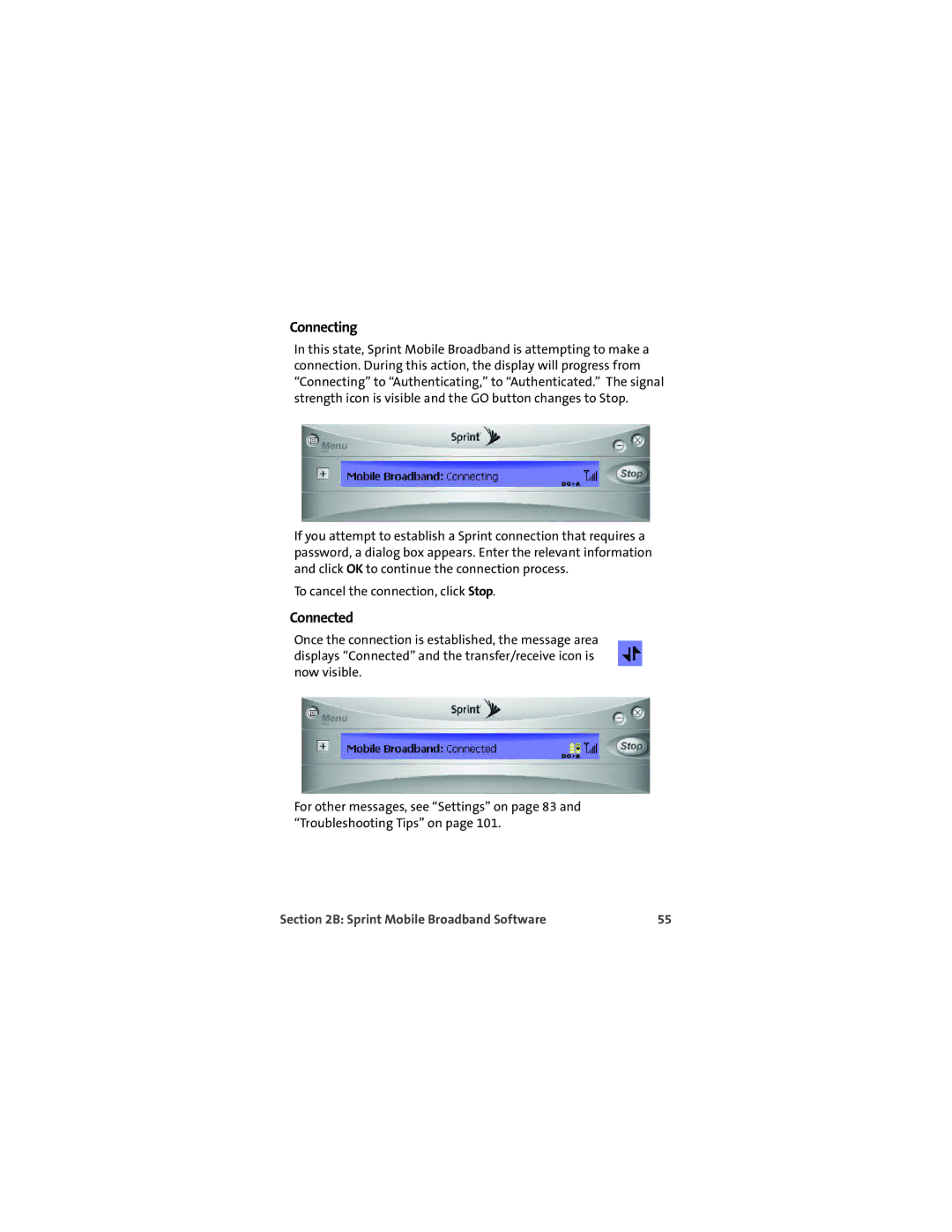 Sprint Nextel U727 manual Connecting, Connected 