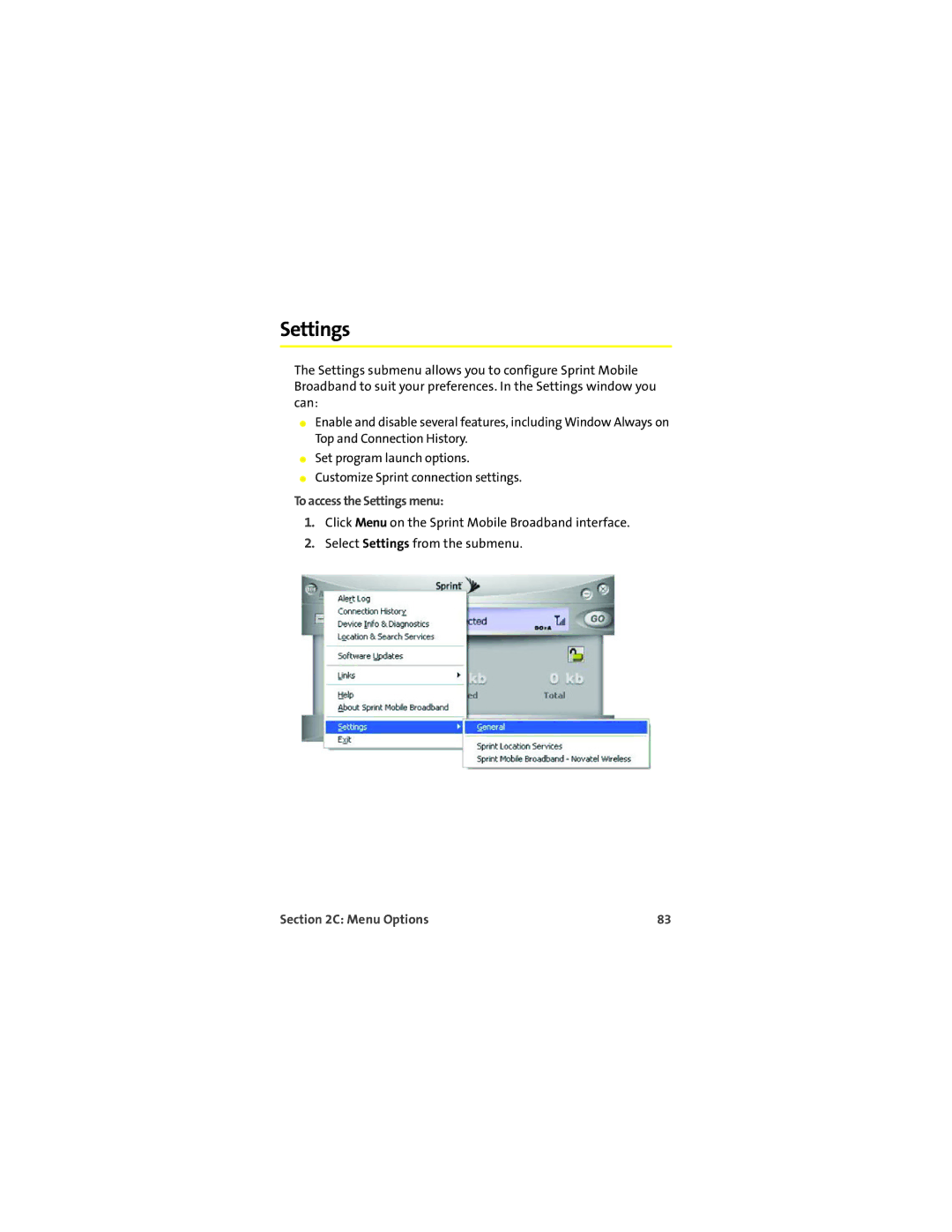 Sprint Nextel U727 manual To access the Settings menu 