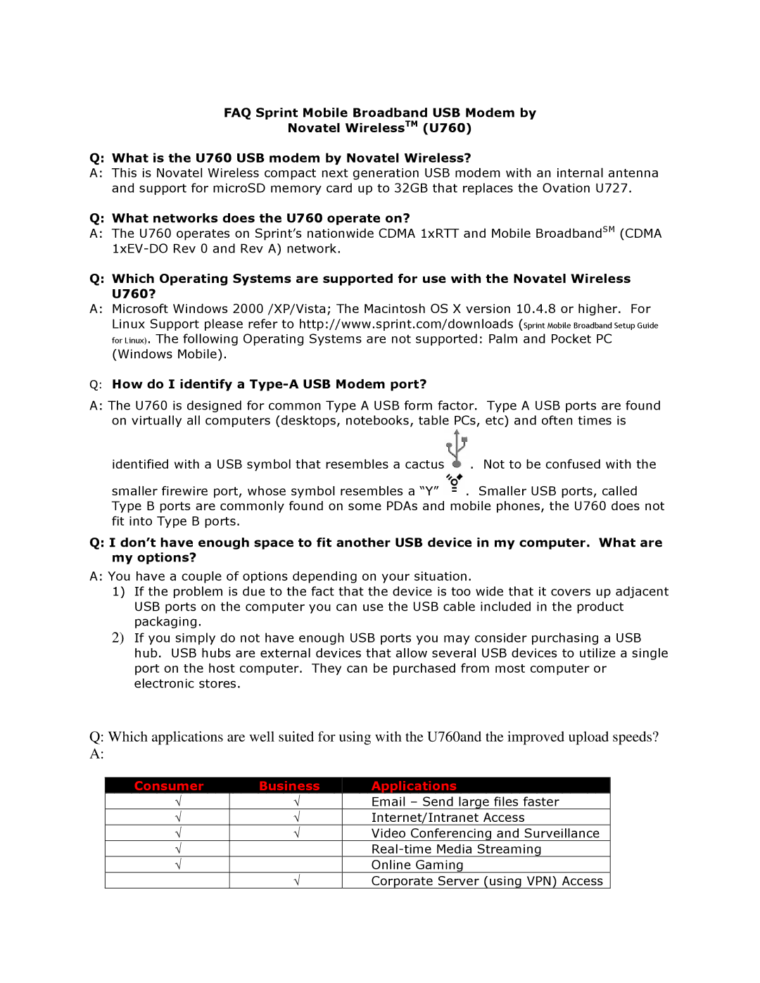 Sprint Nextel U760 setup guide Consumer Business Applications 