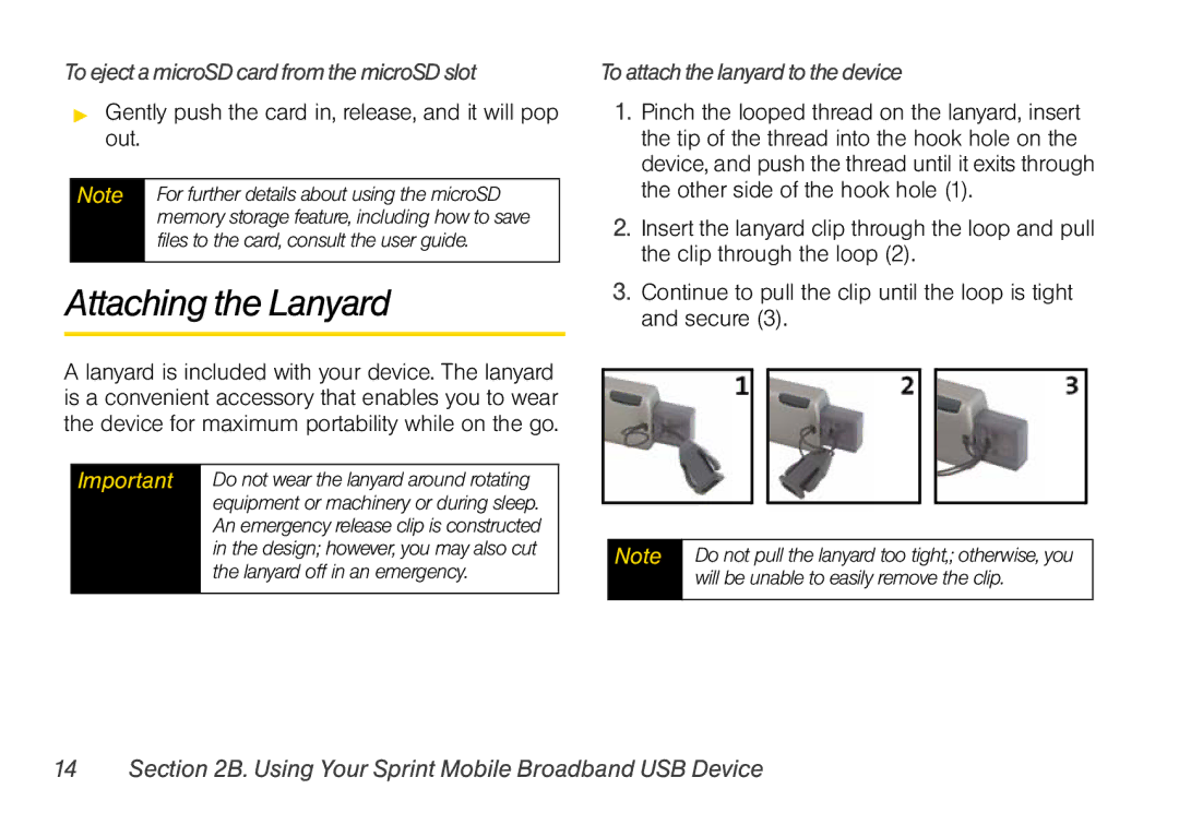 Sprint Nextel U760 manual Attaching the Lanyard, To eject a microSD card from the microSD slot 