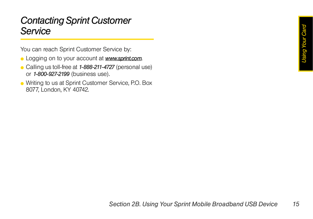 Sprint Nextel U760 manual Contacting Sprint Customer Service 