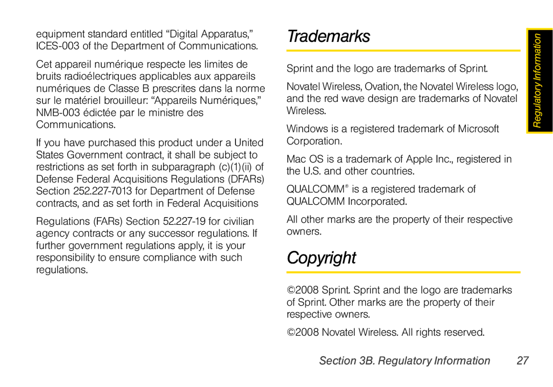 Sprint Nextel U760 manual Trademarks, Copyright 