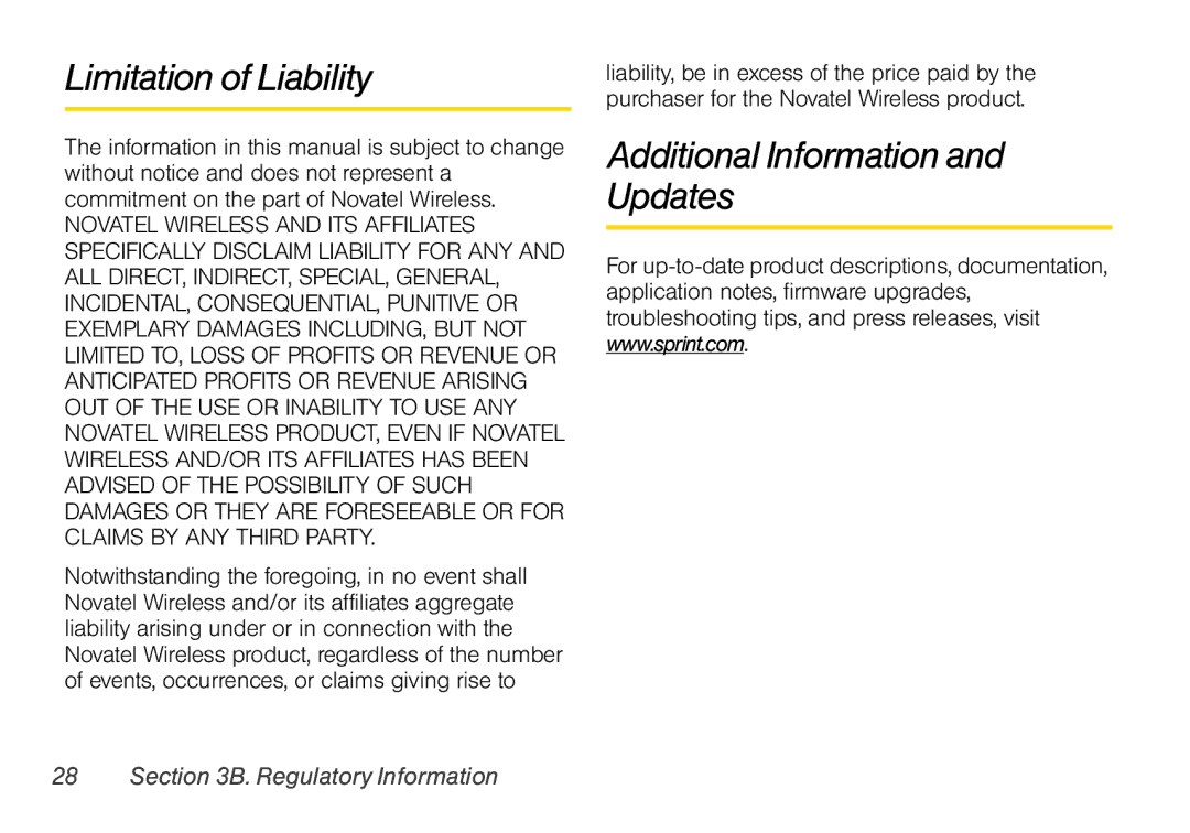 Sprint Nextel U760 manual Limitation of Liability, Additional Information and Updates 