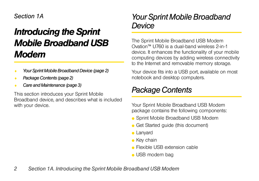 Sprint Nextel U760 manual Introducing the Sprint Mobile Broadband USB Modem, Your Sprint Mobile Broadband Device 