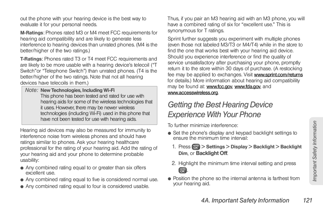 Sprint Nextel UG_9a_070709 Getting the Best Hearing Device Experience With Your Phone, 4A. Important Safety Information 