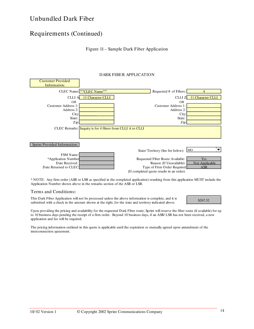 Sprint Nextel Unbundled Dark Fiber manual Sample Dark Fiber Application 