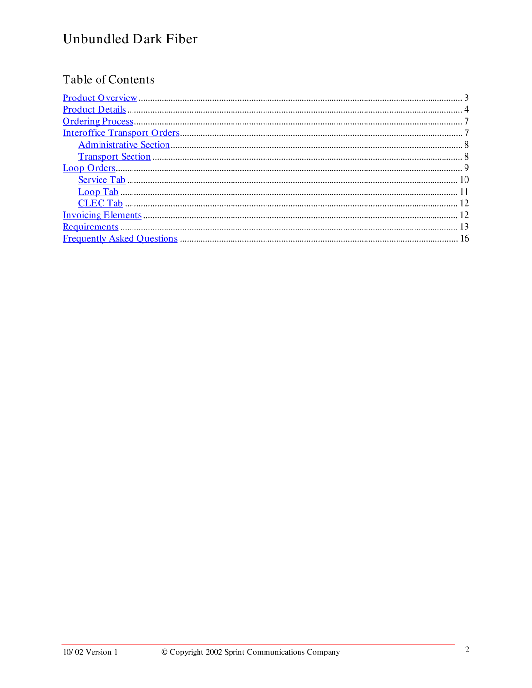 Sprint Nextel Unbundled Dark Fiber manual 