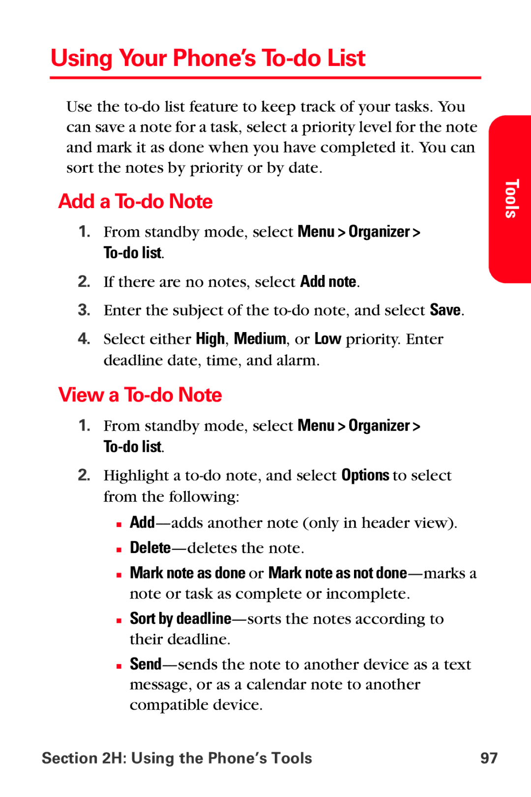 Sprint Nextel VI-3155I manual Using Your Phone’s To-do List, Add a To-do Note, View a To-do Note 