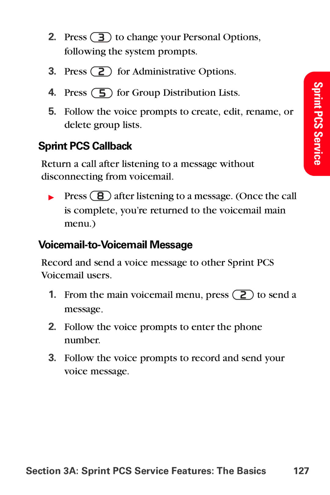 Sprint Nextel VI-3155I manual Sprint PCS Callback, Voicemail-to-Voicemail Message 