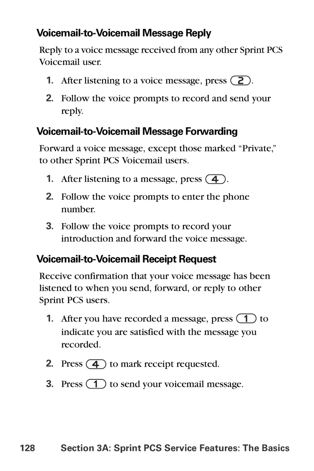 Sprint Nextel VI-3155I manual Voicemail-to-Voicemail Message Reply, Voicemail-to-Voicemail Message Forwarding 