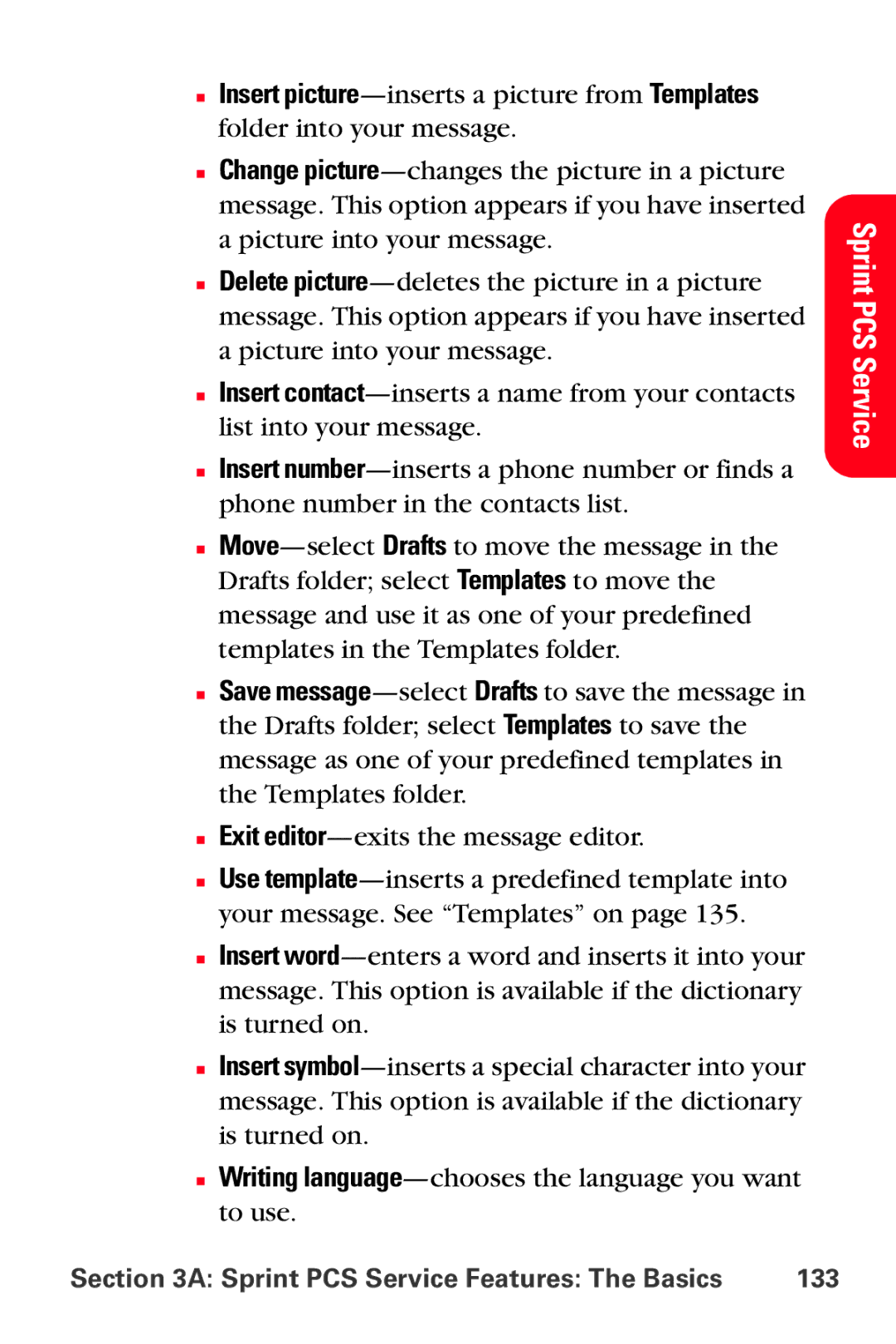 Sprint Nextel VI-3155I manual Sprint PCS Service Features The Basics 133 