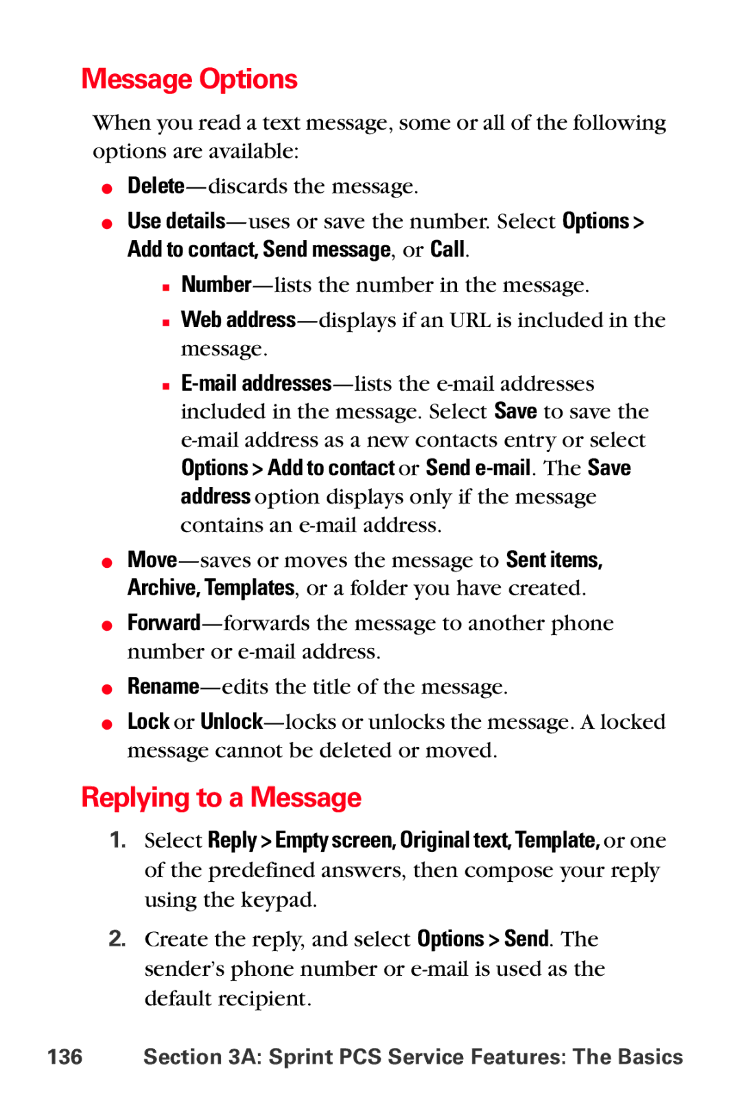 Sprint Nextel VI-3155I manual Message Options, Replying to a Message 