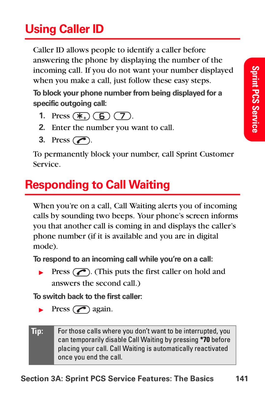 Sprint Nextel VI-3155I manual Using Caller ID, Responding to Call Waiting 