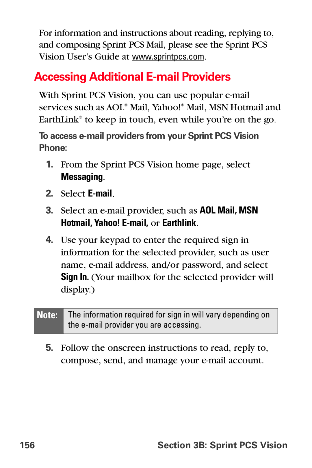 Sprint Nextel VI-3155I manual Accessing Additional E-mail Providers, Messaging 