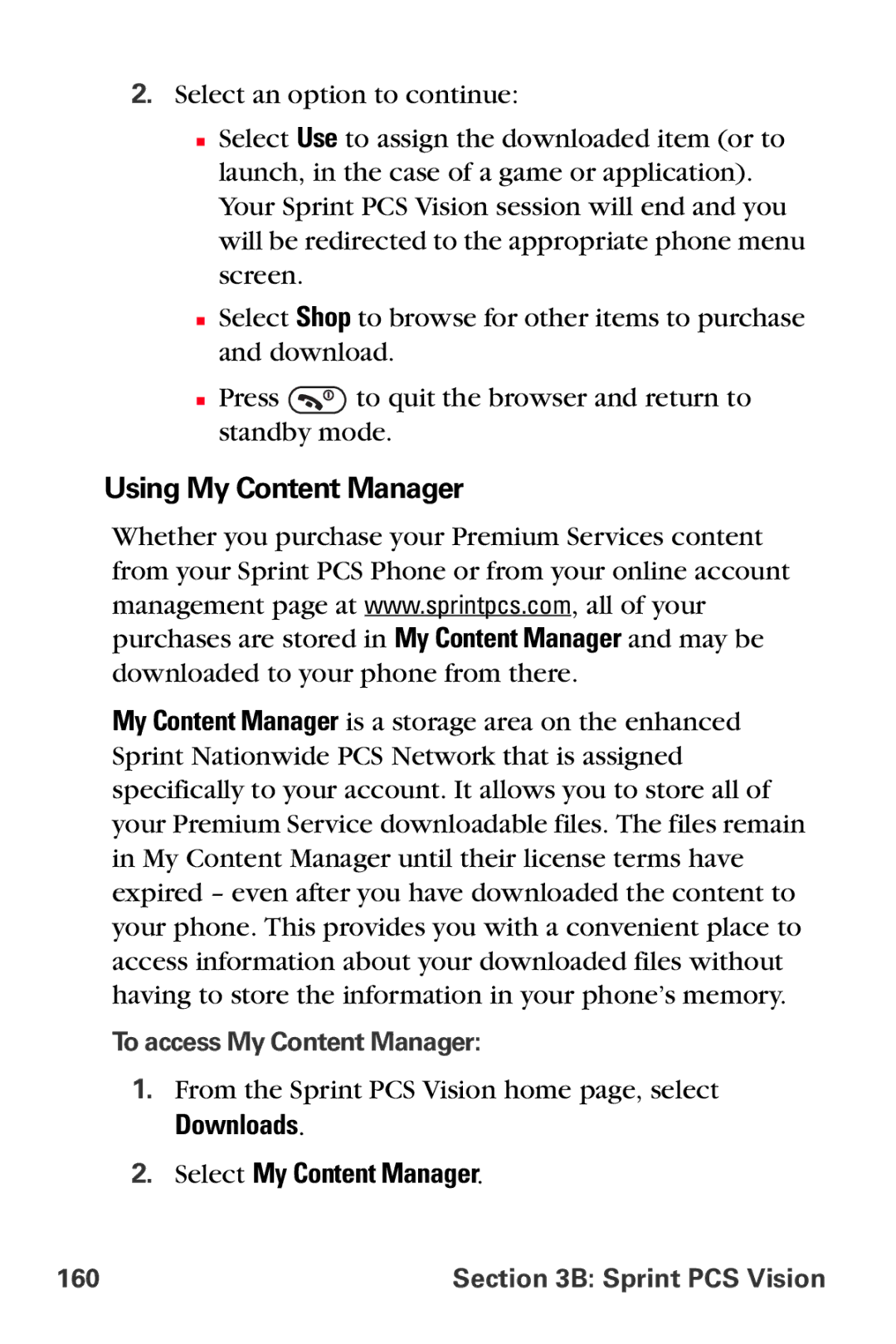 Sprint Nextel VI-3155I manual Using My Content Manager, Downloads Select My Content Manager 