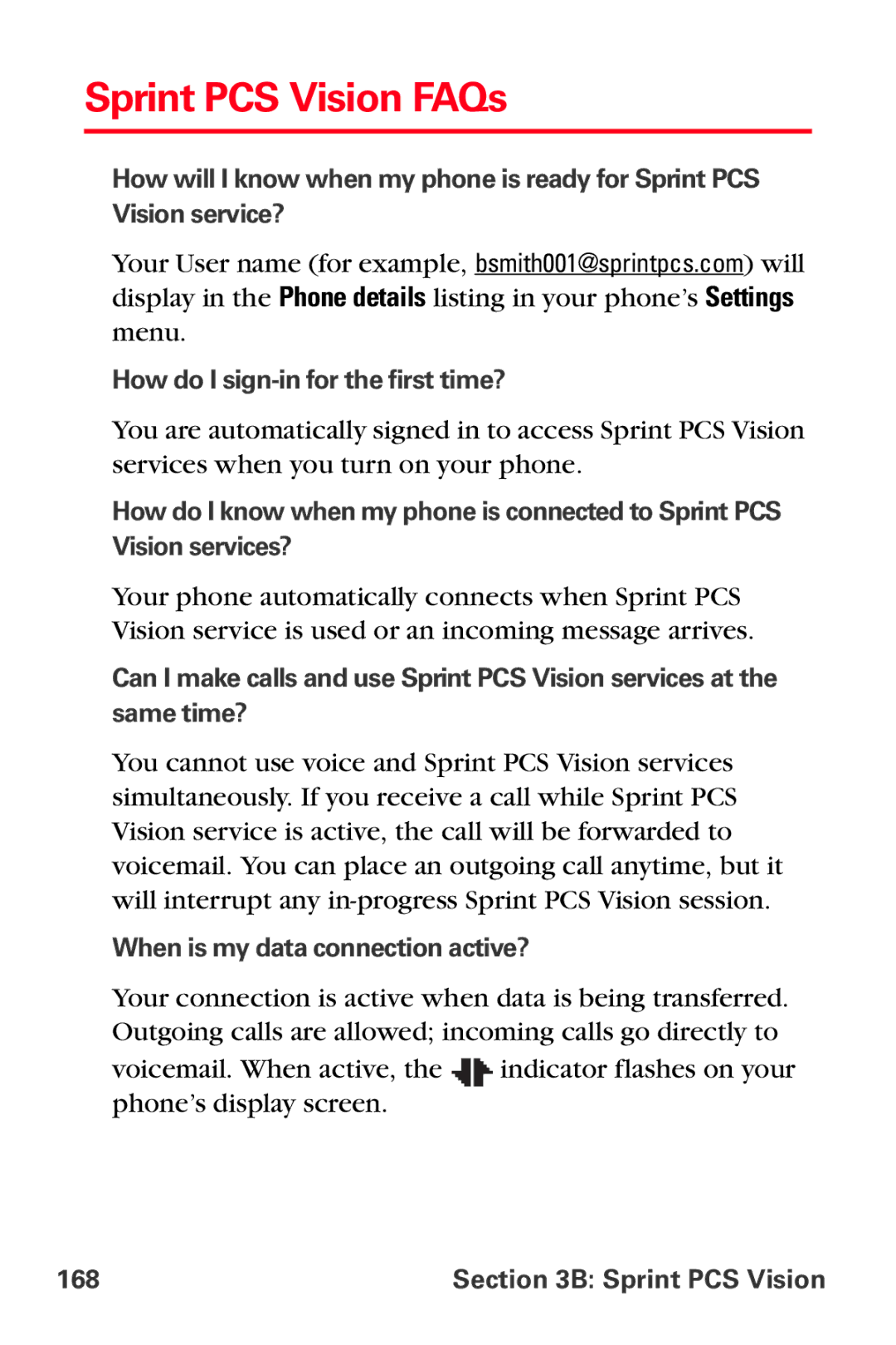 Sprint Nextel VI-3155I manual Sprint PCS Vision FAQs 